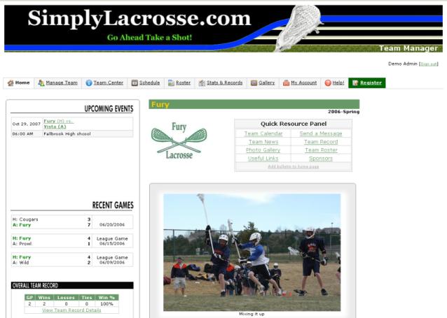 Large Screen shot of the Simply Lacrosse Team Manager